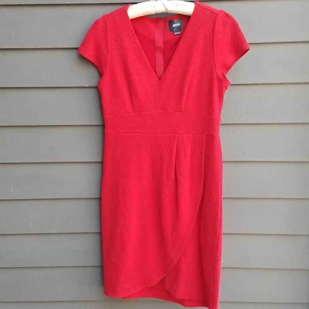 Anthropologie Maeve Red Textured A line Faux Wrap Dress Size Medium